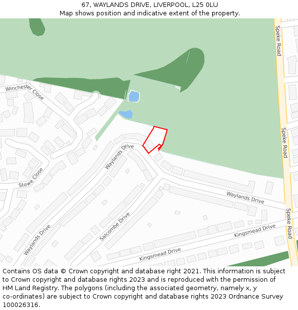 67, WAYLANDS DRIVE, LIVERPOOL, L25 0LU: Location map and indicative extent of plot