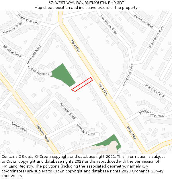 67, WEST WAY, BOURNEMOUTH, BH9 3DT: Location map and indicative extent of plot