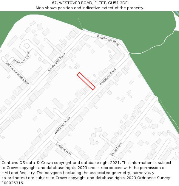 67, WESTOVER ROAD, FLEET, GU51 3DE: Location map and indicative extent of plot