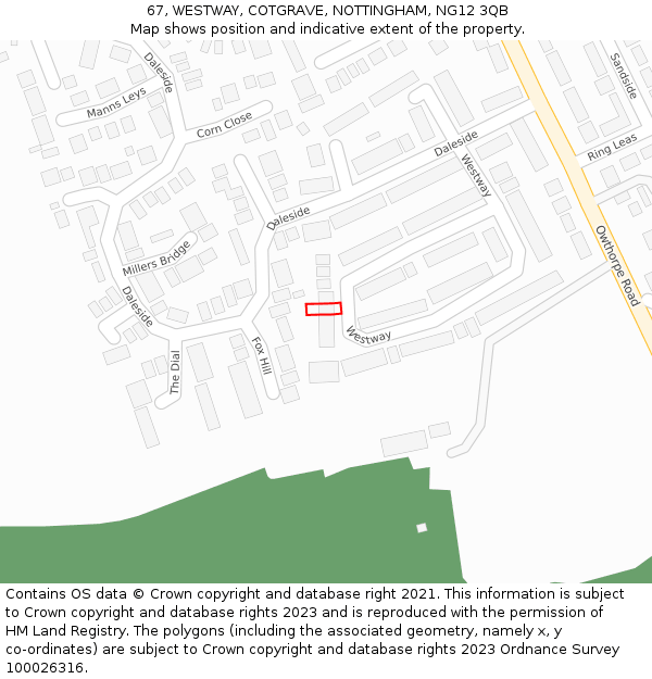 67, WESTWAY, COTGRAVE, NOTTINGHAM, NG12 3QB: Location map and indicative extent of plot