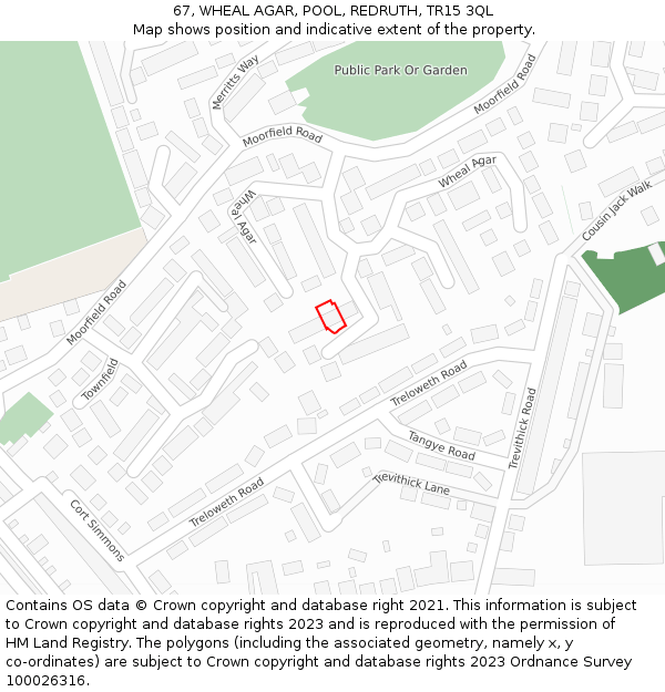 67, WHEAL AGAR, POOL, REDRUTH, TR15 3QL: Location map and indicative extent of plot