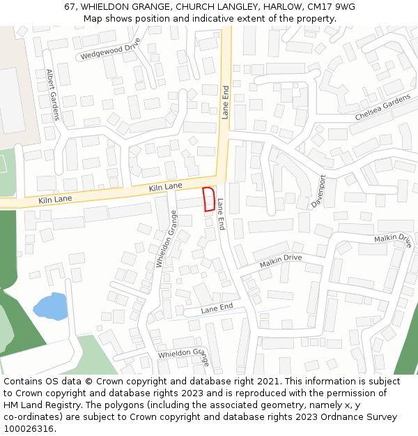 67, WHIELDON GRANGE, CHURCH LANGLEY, HARLOW, CM17 9WG: Location map and indicative extent of plot