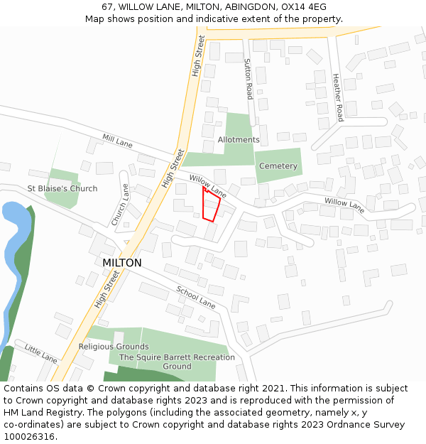 67, WILLOW LANE, MILTON, ABINGDON, OX14 4EG: Location map and indicative extent of plot