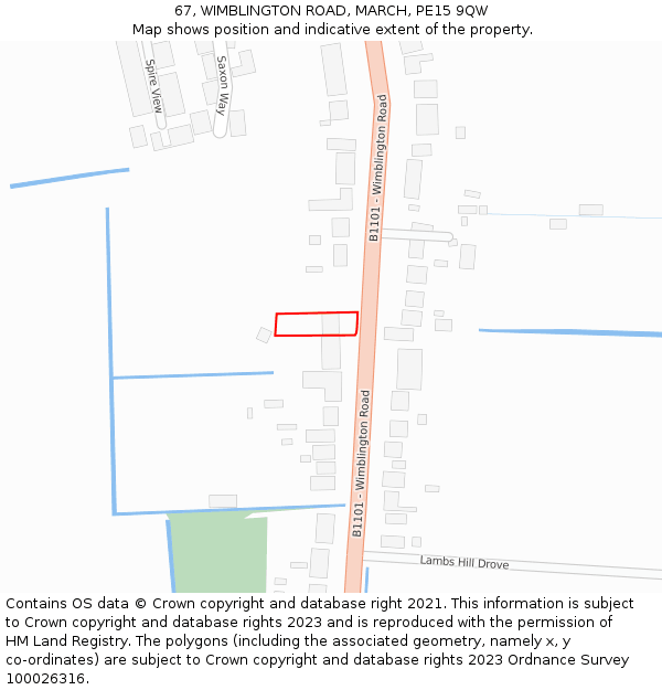 67, WIMBLINGTON ROAD, MARCH, PE15 9QW: Location map and indicative extent of plot