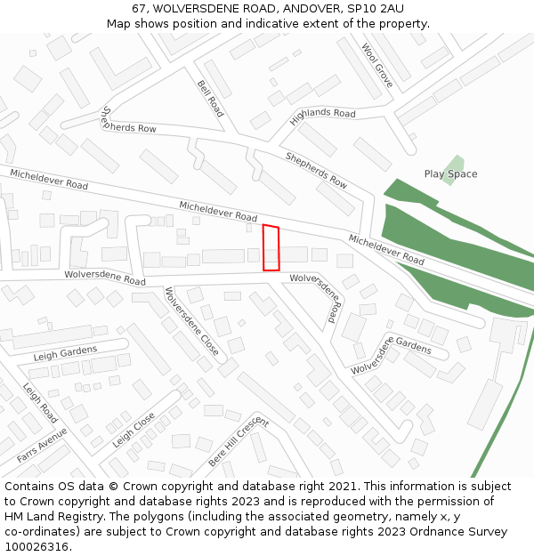 67, WOLVERSDENE ROAD, ANDOVER, SP10 2AU: Location map and indicative extent of plot