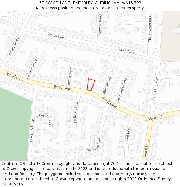 67, WOOD LANE, TIMPERLEY, ALTRINCHAM, WA15 7PR: Location map and indicative extent of plot