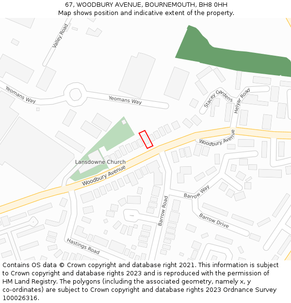 67, WOODBURY AVENUE, BOURNEMOUTH, BH8 0HH: Location map and indicative extent of plot