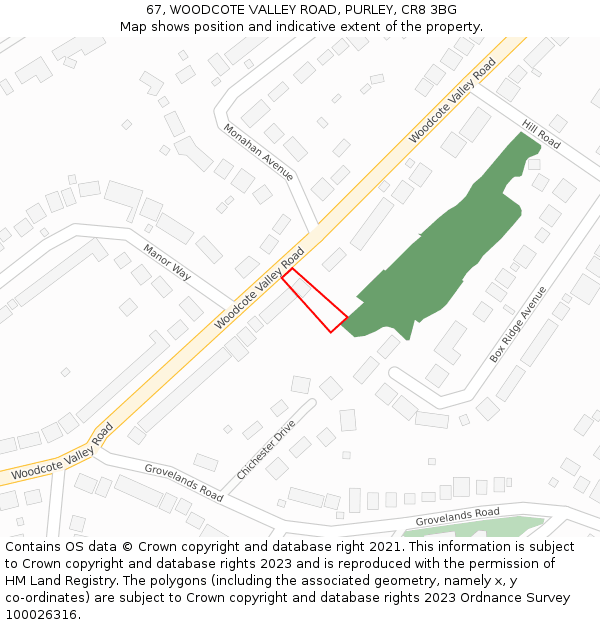 67, WOODCOTE VALLEY ROAD, PURLEY, CR8 3BG: Location map and indicative extent of plot