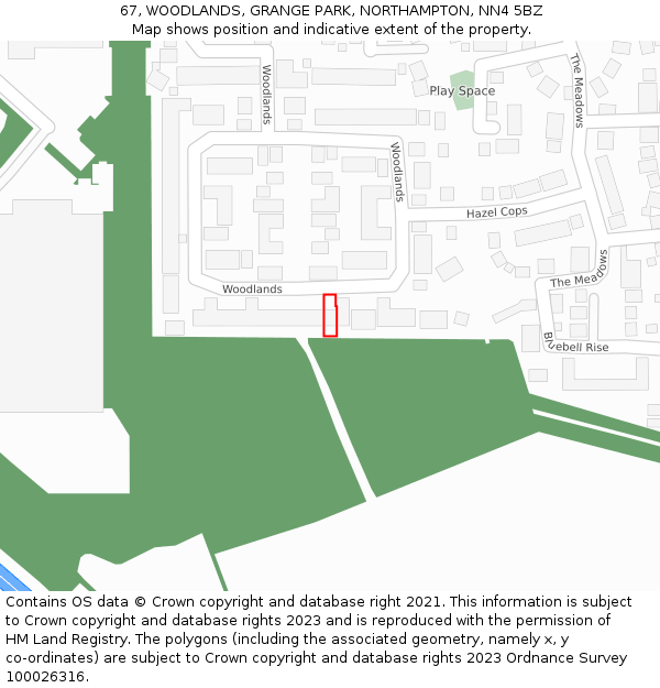 67, WOODLANDS, GRANGE PARK, NORTHAMPTON, NN4 5BZ: Location map and indicative extent of plot