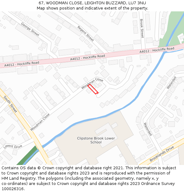67, WOODMAN CLOSE, LEIGHTON BUZZARD, LU7 3NU: Location map and indicative extent of plot