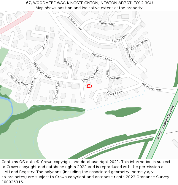 67, WOODMERE WAY, KINGSTEIGNTON, NEWTON ABBOT, TQ12 3SU: Location map and indicative extent of plot