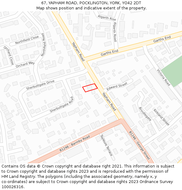 67, YAPHAM ROAD, POCKLINGTON, YORK, YO42 2DT: Location map and indicative extent of plot