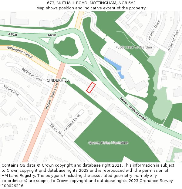 673, NUTHALL ROAD, NOTTINGHAM, NG8 6AF: Location map and indicative extent of plot