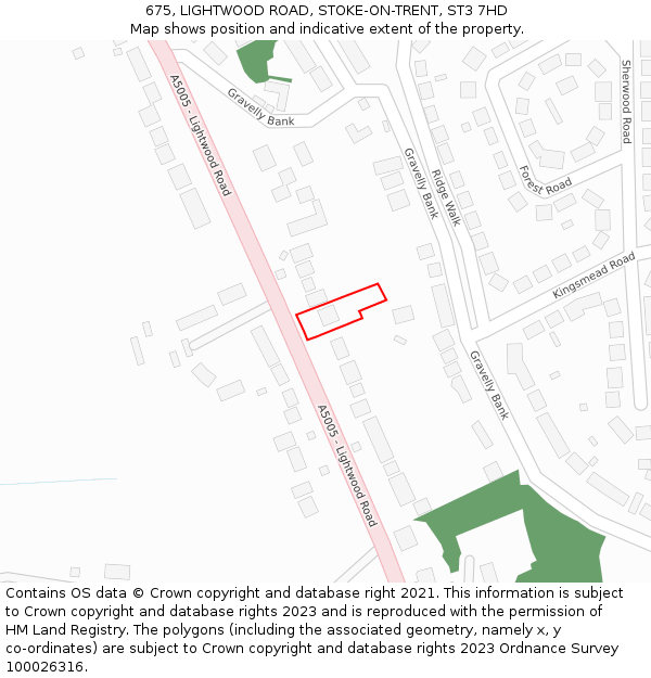 675, LIGHTWOOD ROAD, STOKE-ON-TRENT, ST3 7HD: Location map and indicative extent of plot