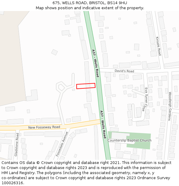 675, WELLS ROAD, BRISTOL, BS14 9HU: Location map and indicative extent of plot