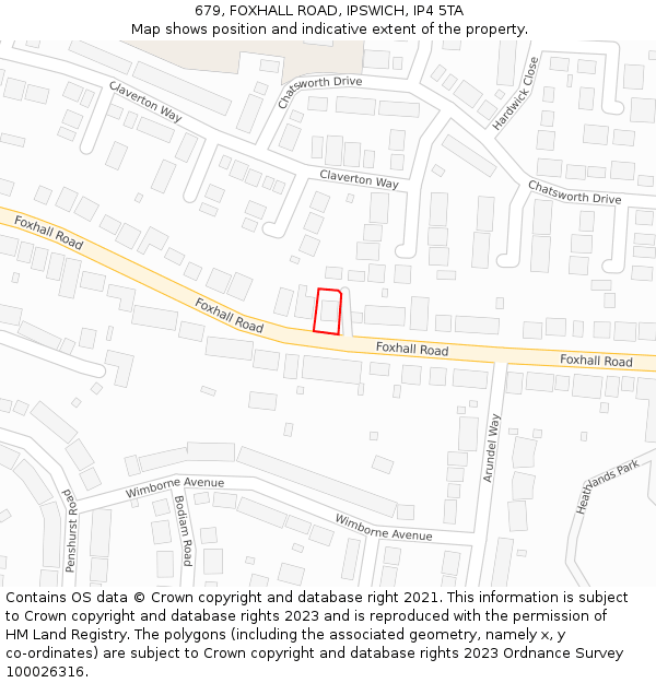 679, FOXHALL ROAD, IPSWICH, IP4 5TA: Location map and indicative extent of plot