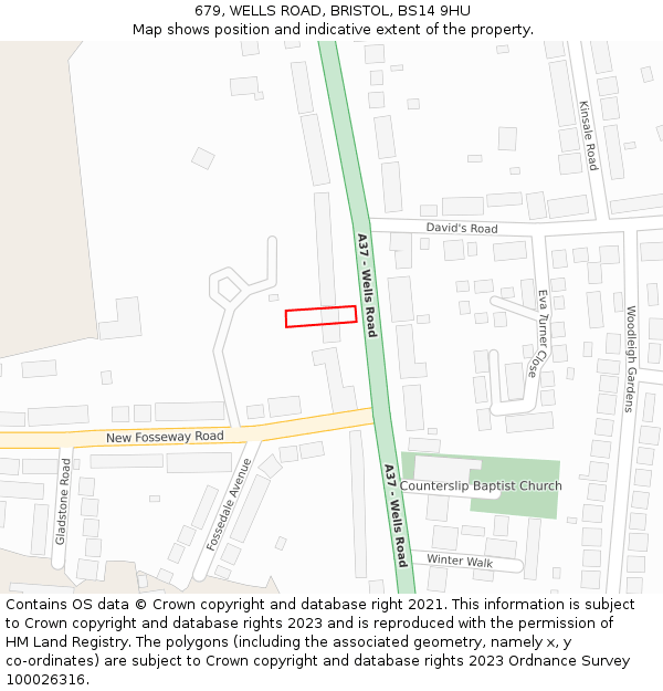 679, WELLS ROAD, BRISTOL, BS14 9HU: Location map and indicative extent of plot