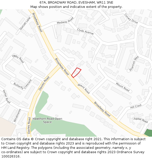 67A, BROADWAY ROAD, EVESHAM, WR11 3NE: Location map and indicative extent of plot