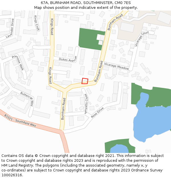 67A, BURNHAM ROAD, SOUTHMINSTER, CM0 7ES: Location map and indicative extent of plot