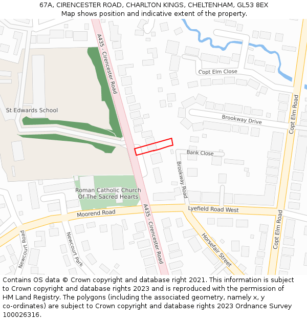 67A, CIRENCESTER ROAD, CHARLTON KINGS, CHELTENHAM, GL53 8EX: Location map and indicative extent of plot