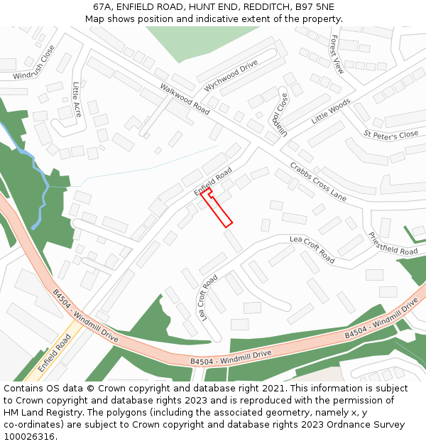 67A, ENFIELD ROAD, HUNT END, REDDITCH, B97 5NE: Location map and indicative extent of plot