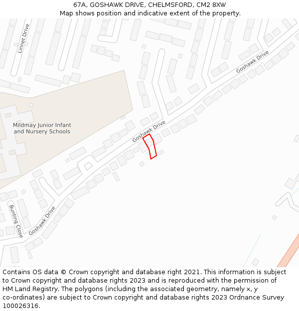 67A, GOSHAWK DRIVE, CHELMSFORD, CM2 8XW: Location map and indicative extent of plot