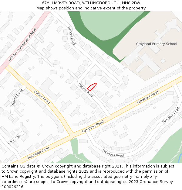 67A, HARVEY ROAD, WELLINGBOROUGH, NN8 2BW: Location map and indicative extent of plot