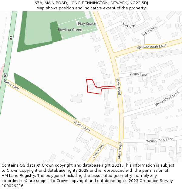 67A, MAIN ROAD, LONG BENNINGTON, NEWARK, NG23 5DJ: Location map and indicative extent of plot