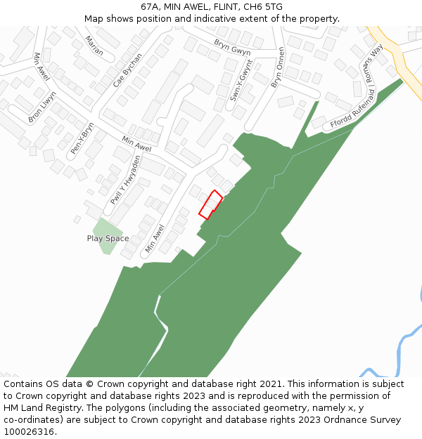 67A, MIN AWEL, FLINT, CH6 5TG: Location map and indicative extent of plot