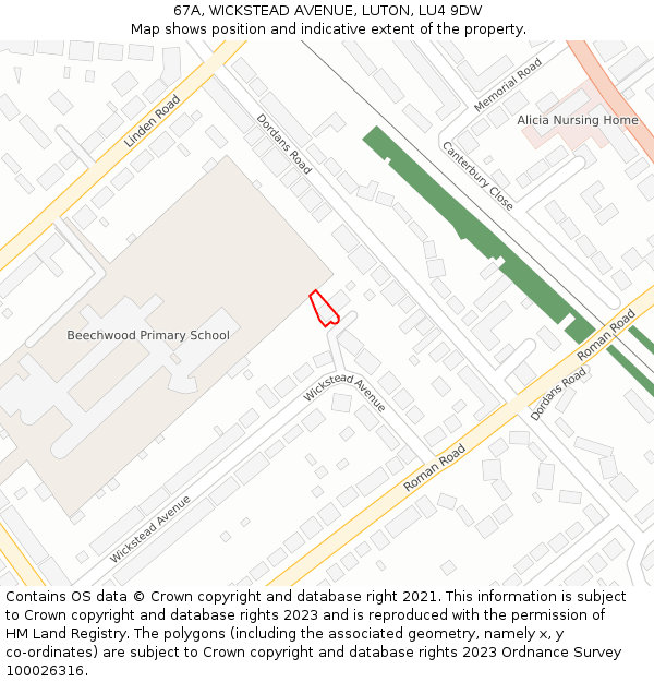 67A, WICKSTEAD AVENUE, LUTON, LU4 9DW: Location map and indicative extent of plot