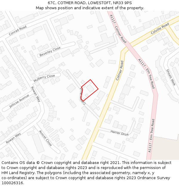 67C, COTMER ROAD, LOWESTOFT, NR33 9PS: Location map and indicative extent of plot