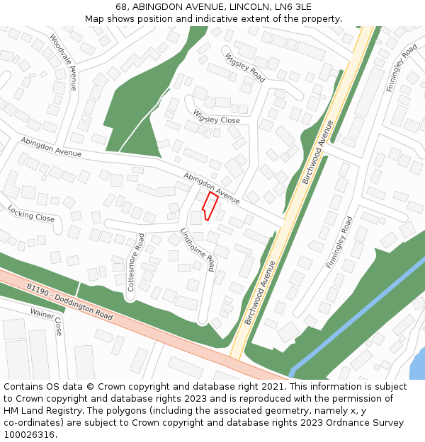 68, ABINGDON AVENUE, LINCOLN, LN6 3LE: Location map and indicative extent of plot