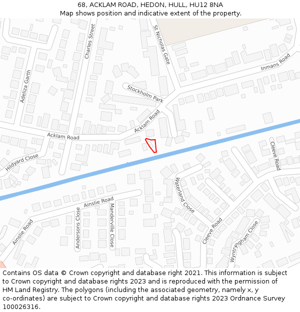 68, ACKLAM ROAD, HEDON, HULL, HU12 8NA: Location map and indicative extent of plot