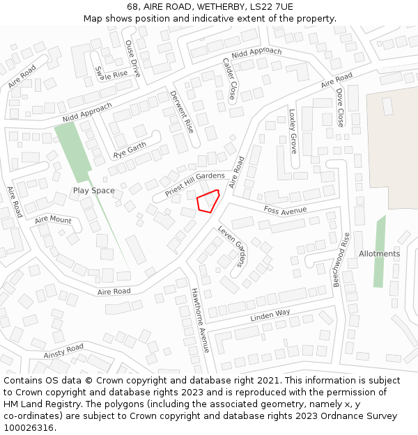 68, AIRE ROAD, WETHERBY, LS22 7UE: Location map and indicative extent of plot