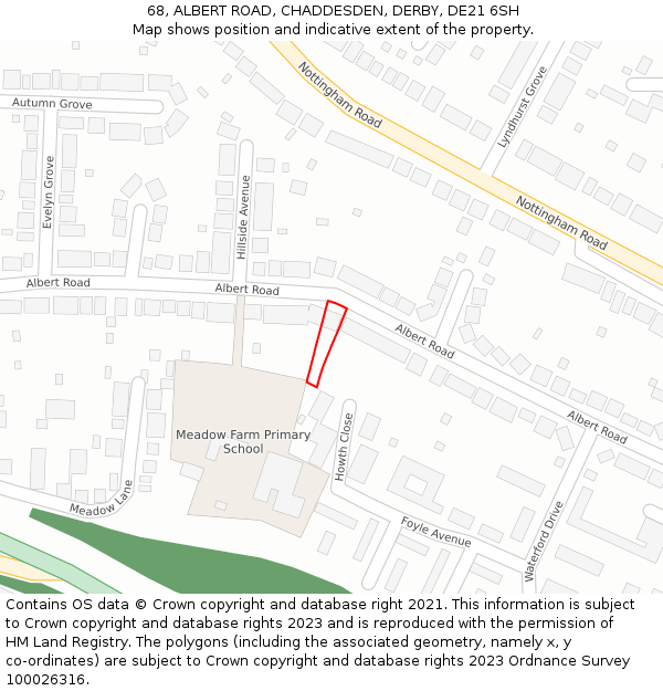 68, ALBERT ROAD, CHADDESDEN, DERBY, DE21 6SH: Location map and indicative extent of plot