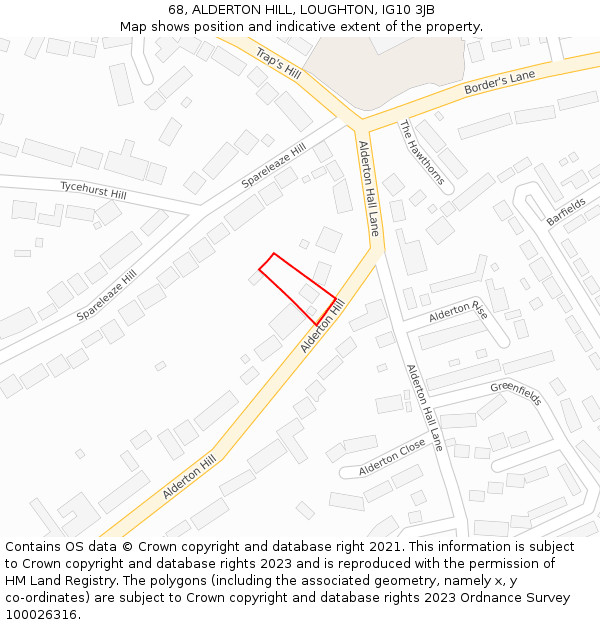 68, ALDERTON HILL, LOUGHTON, IG10 3JB: Location map and indicative extent of plot