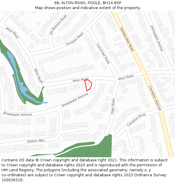 68, ALTON ROAD, POOLE, BH14 8SP: Location map and indicative extent of plot