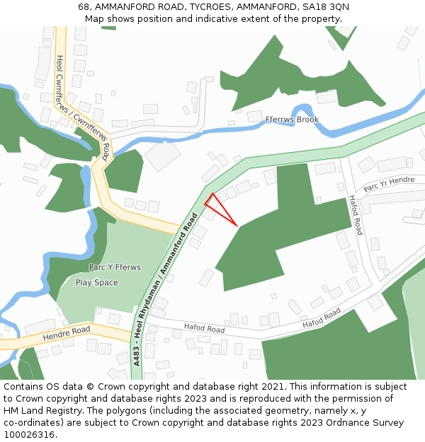 68, AMMANFORD ROAD, TYCROES, AMMANFORD, SA18 3QN: Location map and indicative extent of plot