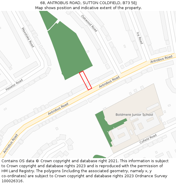 68, ANTROBUS ROAD, SUTTON COLDFIELD, B73 5EJ: Location map and indicative extent of plot