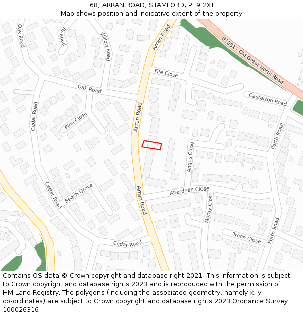 68, ARRAN ROAD, STAMFORD, PE9 2XT: Location map and indicative extent of plot