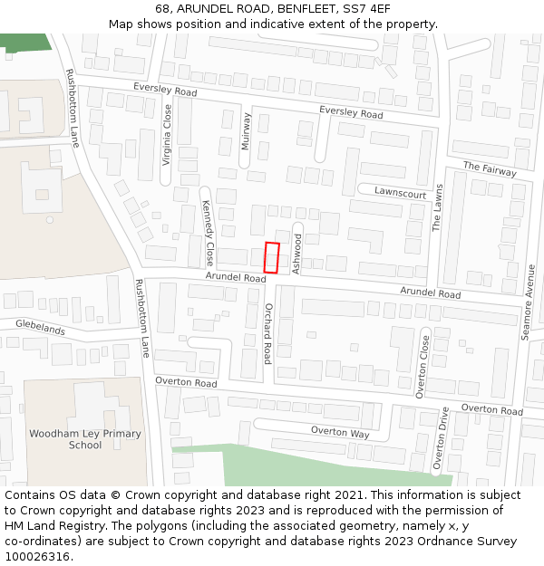 68, ARUNDEL ROAD, BENFLEET, SS7 4EF: Location map and indicative extent of plot