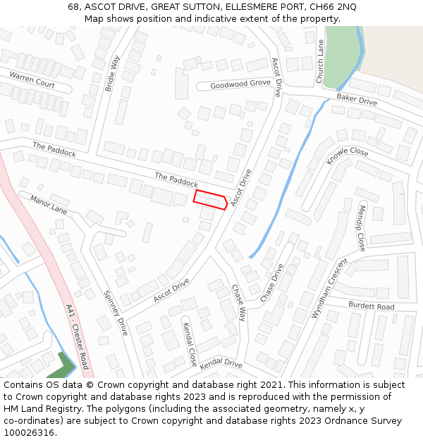 68, ASCOT DRIVE, GREAT SUTTON, ELLESMERE PORT, CH66 2NQ: Location map and indicative extent of plot