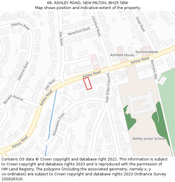 68, ASHLEY ROAD, NEW MILTON, BH25 5BW: Location map and indicative extent of plot