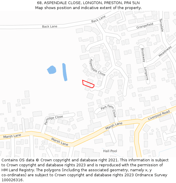 68, ASPENDALE CLOSE, LONGTON, PRESTON, PR4 5LN: Location map and indicative extent of plot