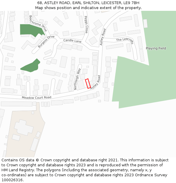 68, ASTLEY ROAD, EARL SHILTON, LEICESTER, LE9 7BH: Location map and indicative extent of plot