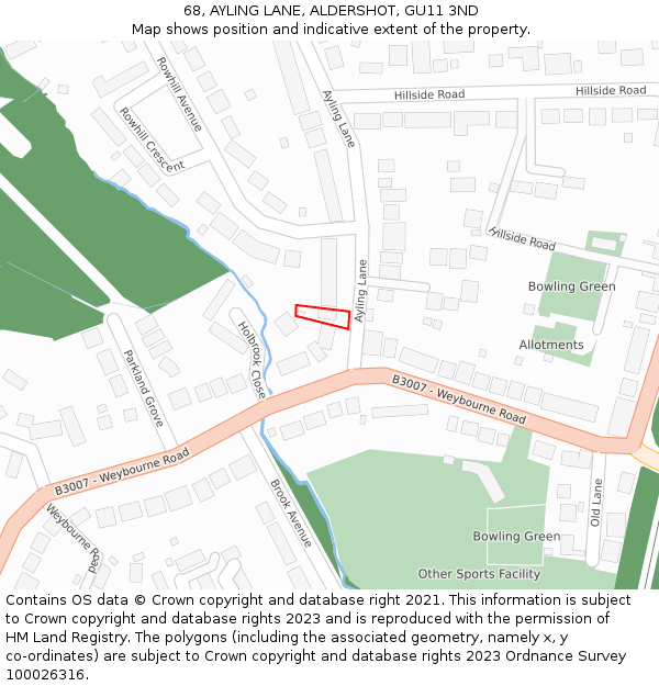 68, AYLING LANE, ALDERSHOT, GU11 3ND: Location map and indicative extent of plot