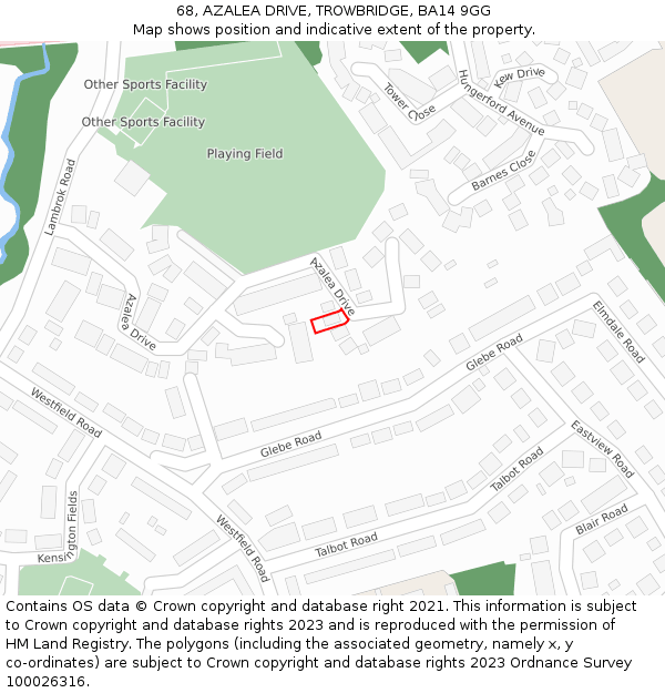 68, AZALEA DRIVE, TROWBRIDGE, BA14 9GG: Location map and indicative extent of plot