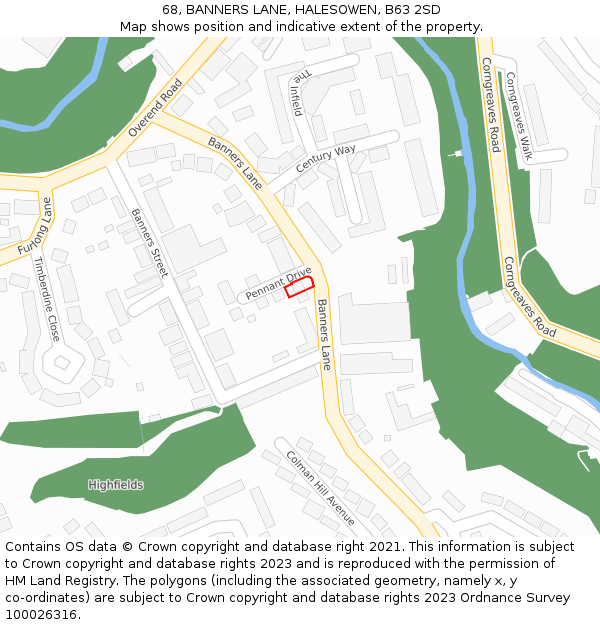 68, BANNERS LANE, HALESOWEN, B63 2SD: Location map and indicative extent of plot