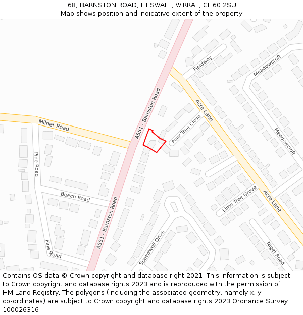 68, BARNSTON ROAD, HESWALL, WIRRAL, CH60 2SU: Location map and indicative extent of plot