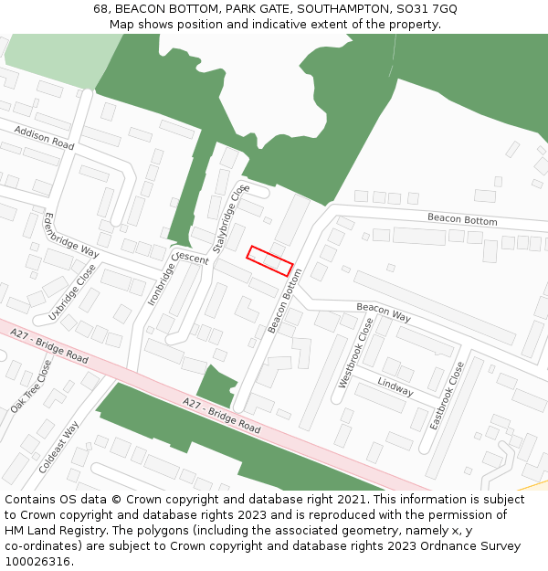 68, BEACON BOTTOM, PARK GATE, SOUTHAMPTON, SO31 7GQ: Location map and indicative extent of plot